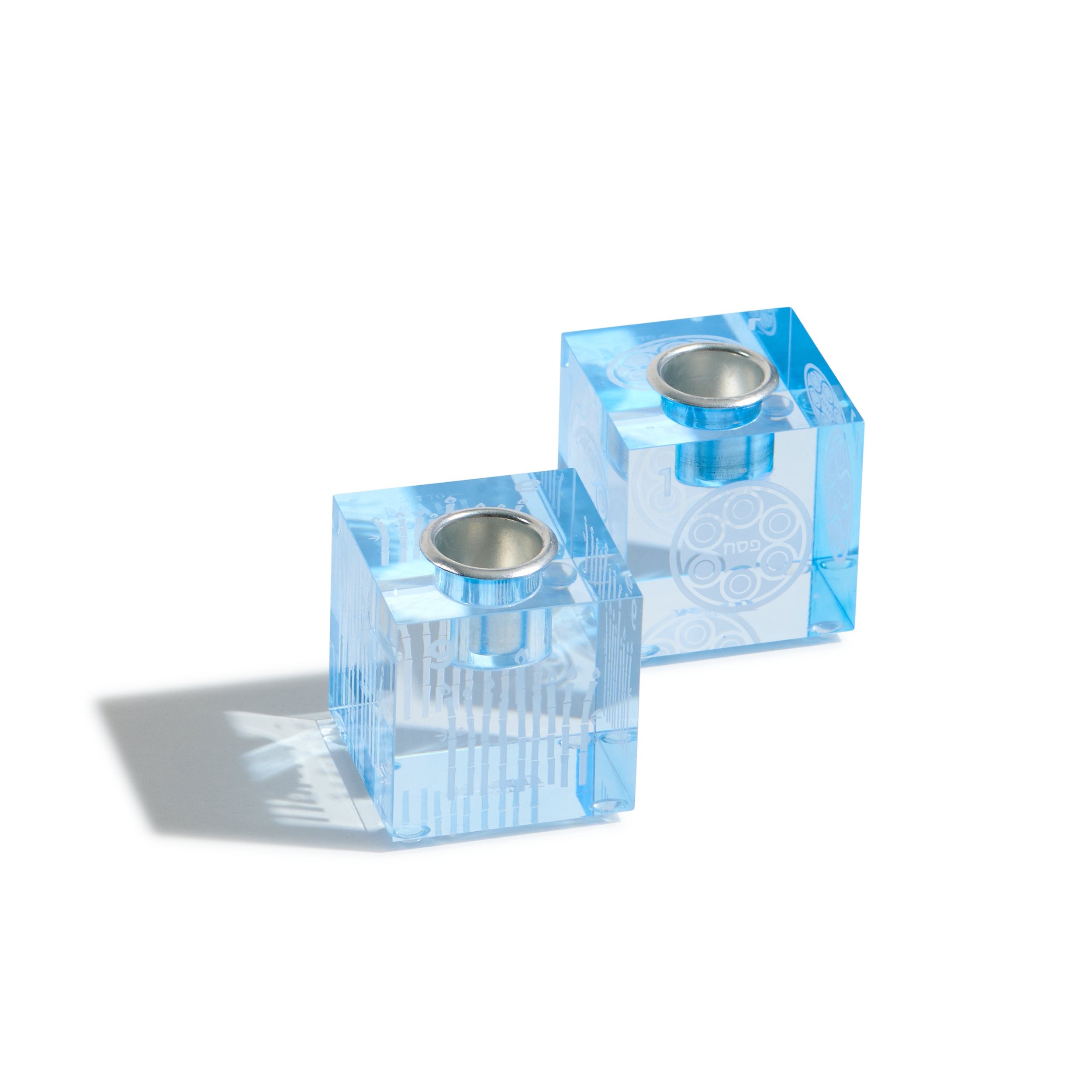 Mahjong Blue Acrylic Candle Holders - Dot Bam - image 1