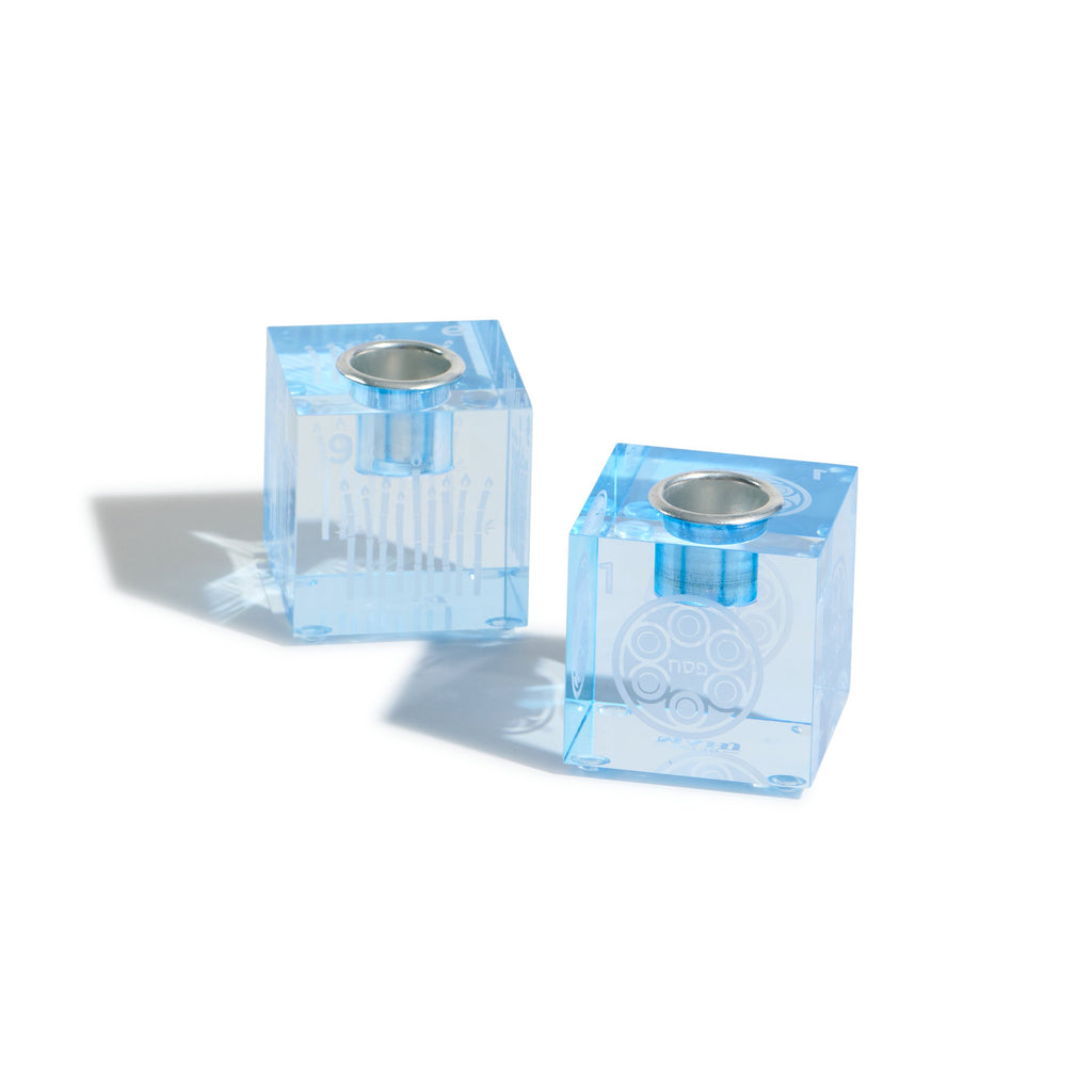 Mahjong Blue Acrylic Candle Holders - Dot Bam - image 2