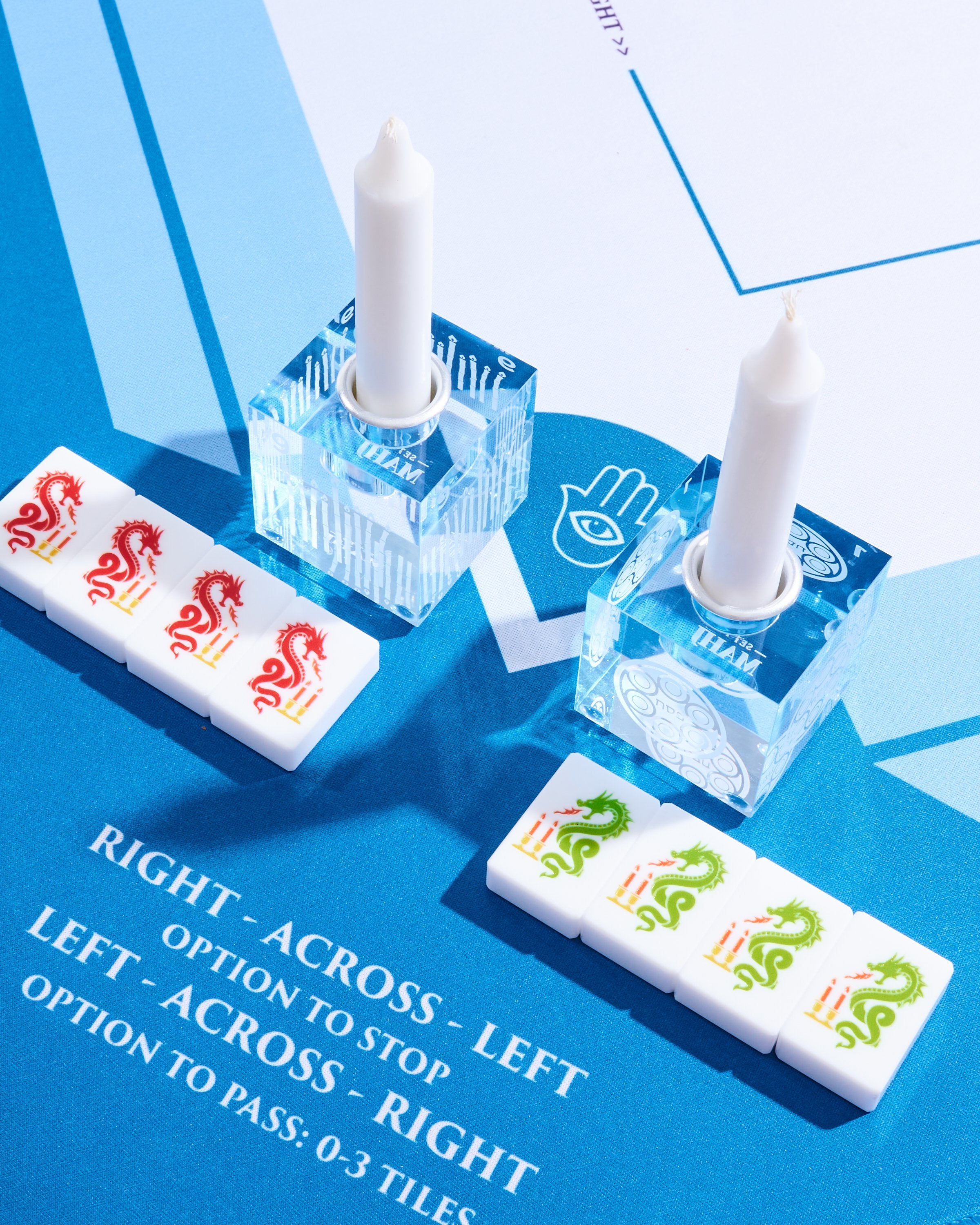 Mahjong Blue Acrylic Candle Holders - Dot Bam - image 3